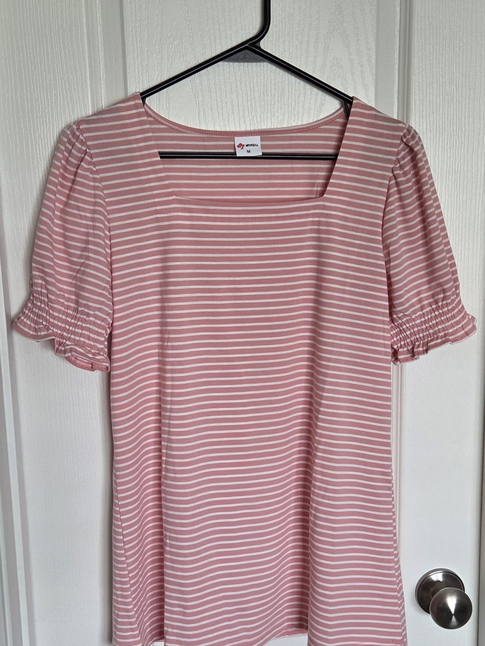 Women's Pink Striped Square-Neck Top